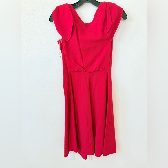 Valentino Red Vneck Shoulder bow tie sleeveless  Midi dress 4 - Picture 8 of 9